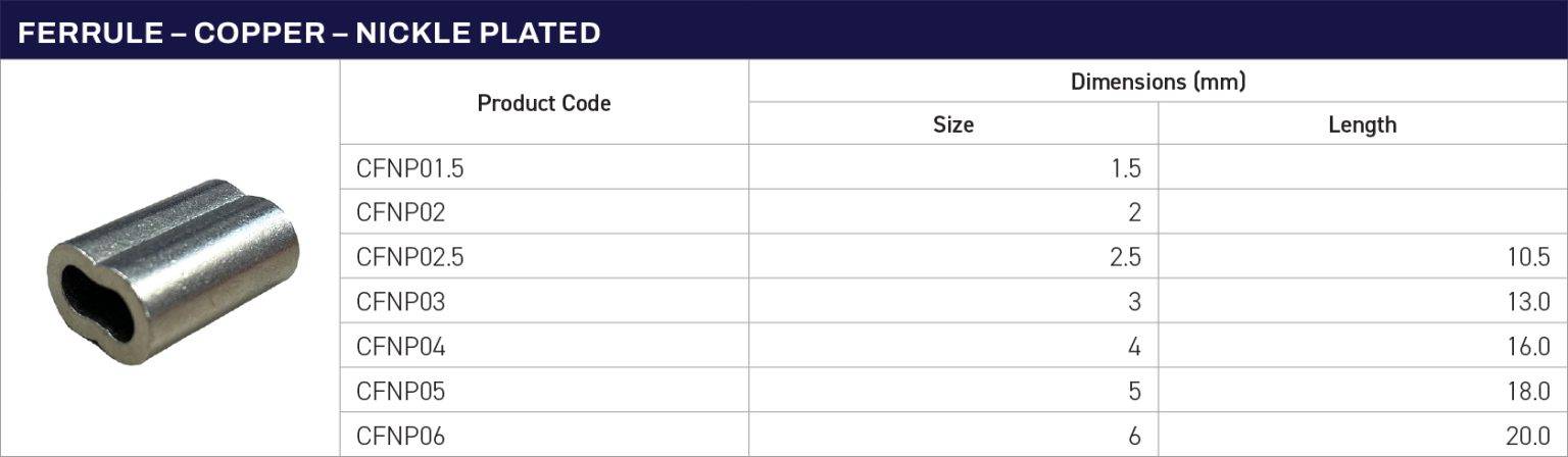 Ferrule - Copper - Nickel Plated | Chain & Rigging Supplies